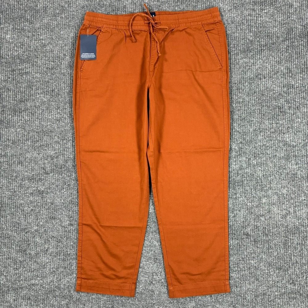 Gap Mens Drawstring Pull On Pants Size Large Orange Cotton Casual Mid Rise